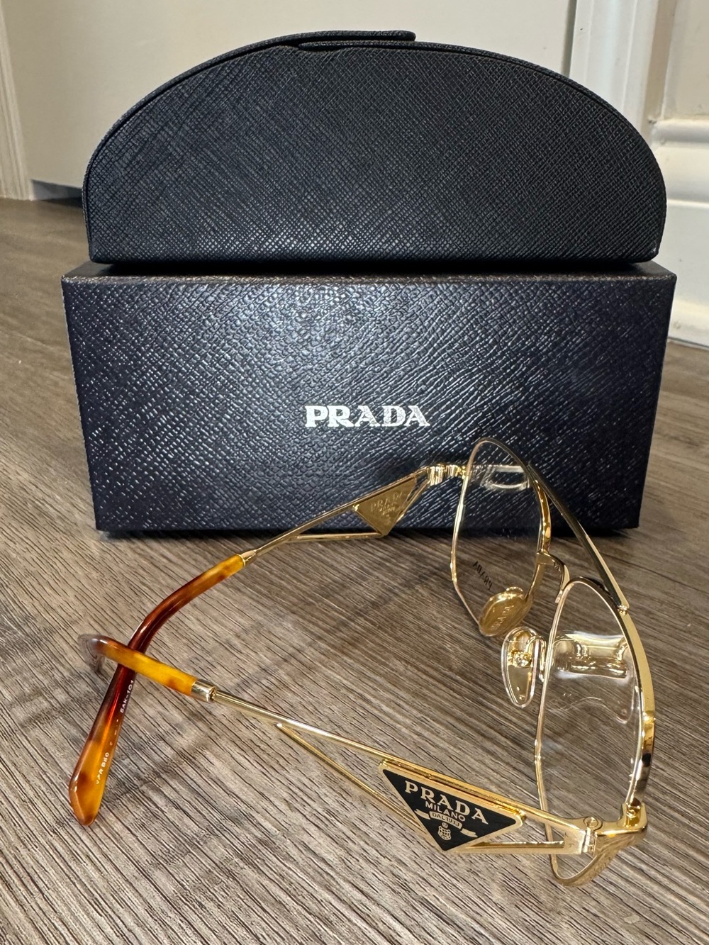 Prada Aviator Logo Triangle Gold Eyeglasses PR B50V